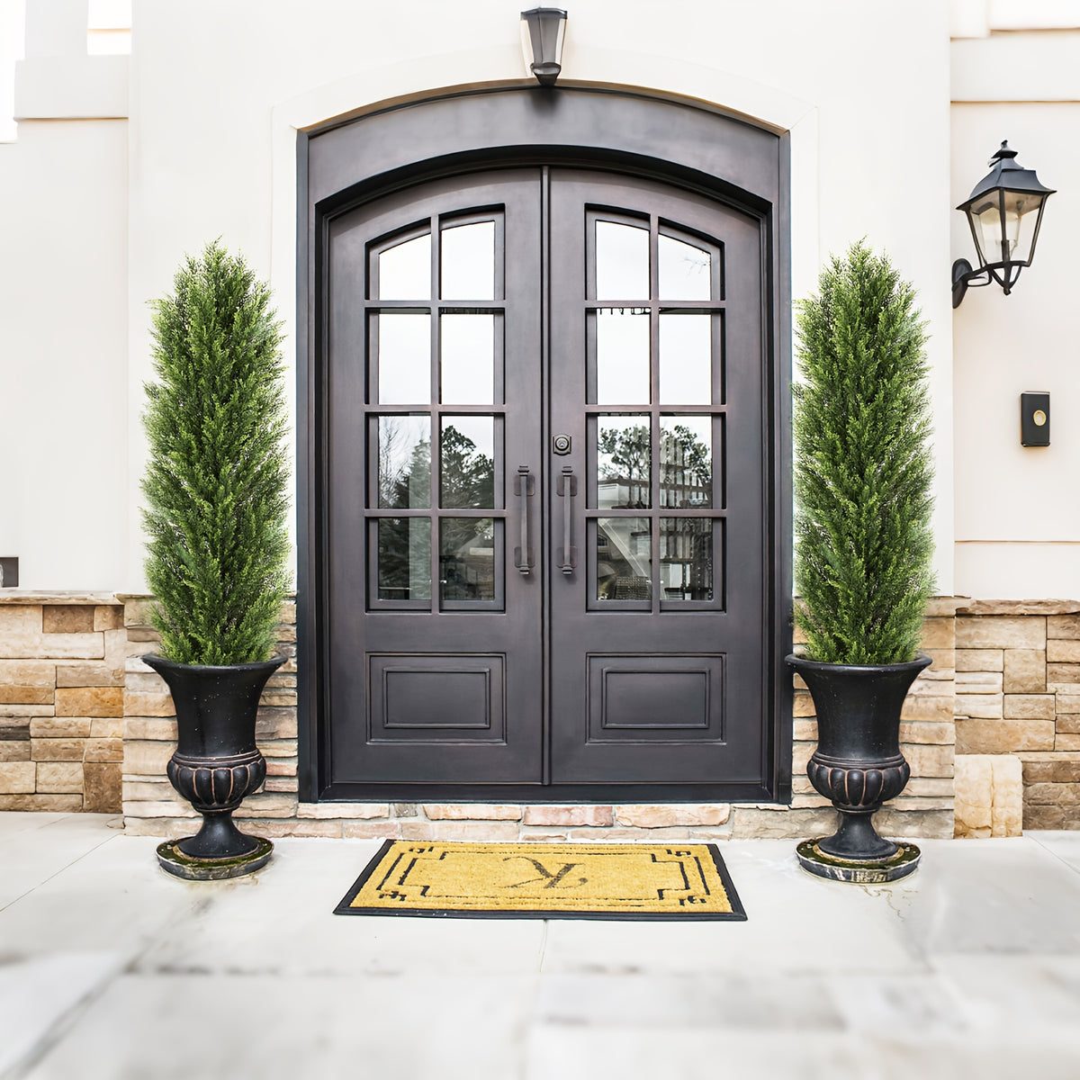2 Pack Modern Cedar Topiary Trees | UV-Resistant & Low Maintenance Faux Greenery For Outdoor & Indoor | Decor For Patio, Garden, Office