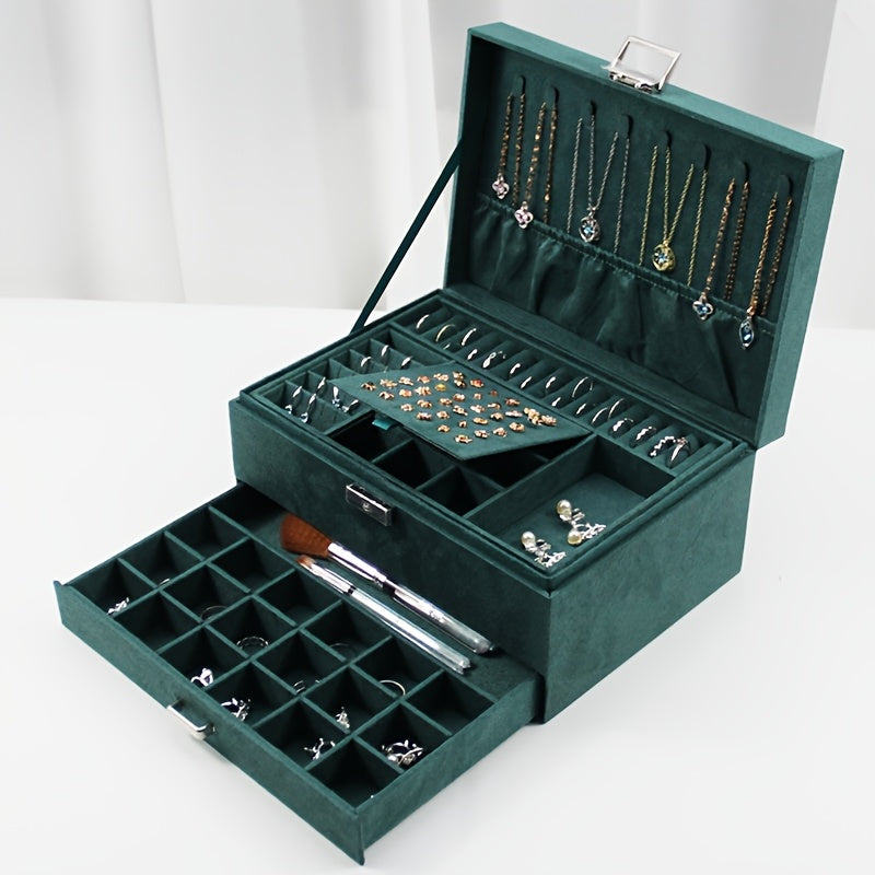 Luxury Velvet Jewelry Organizer Box with Drawers, High-End Jewelry Storage Case, Large Capacity, for Earrings, Rings, Necklaces, Bracelets, Travel Jewelry Organizer Box, Jewelry Boxes