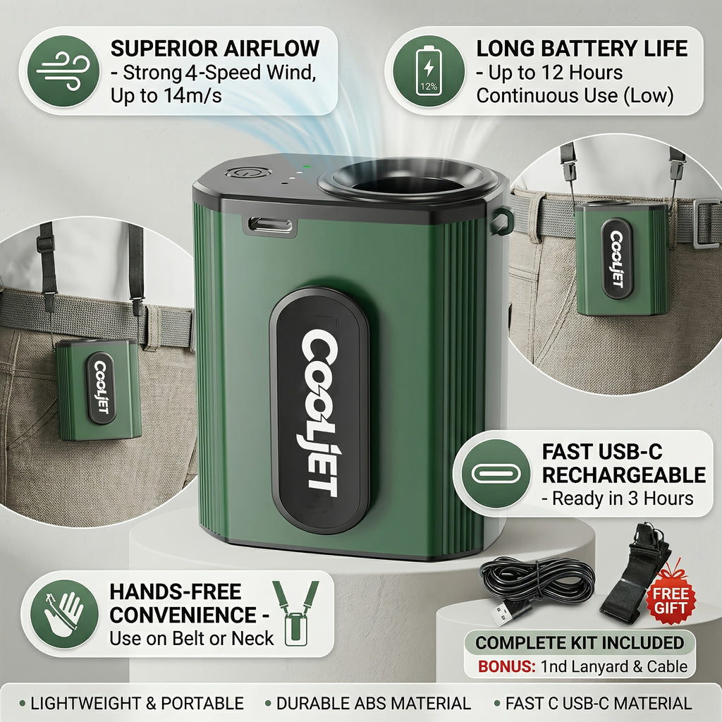 Neck-hanging Portable Waist Fan, Featuring an 18000RPM Powerful Brushless Motor, Four-speed Wind Adjustment, and a 5000mAh High-capacity Long-lasting Battery. Equipped with an LED Power Indicator, It Is Suitable for Outdoor Work, Camping