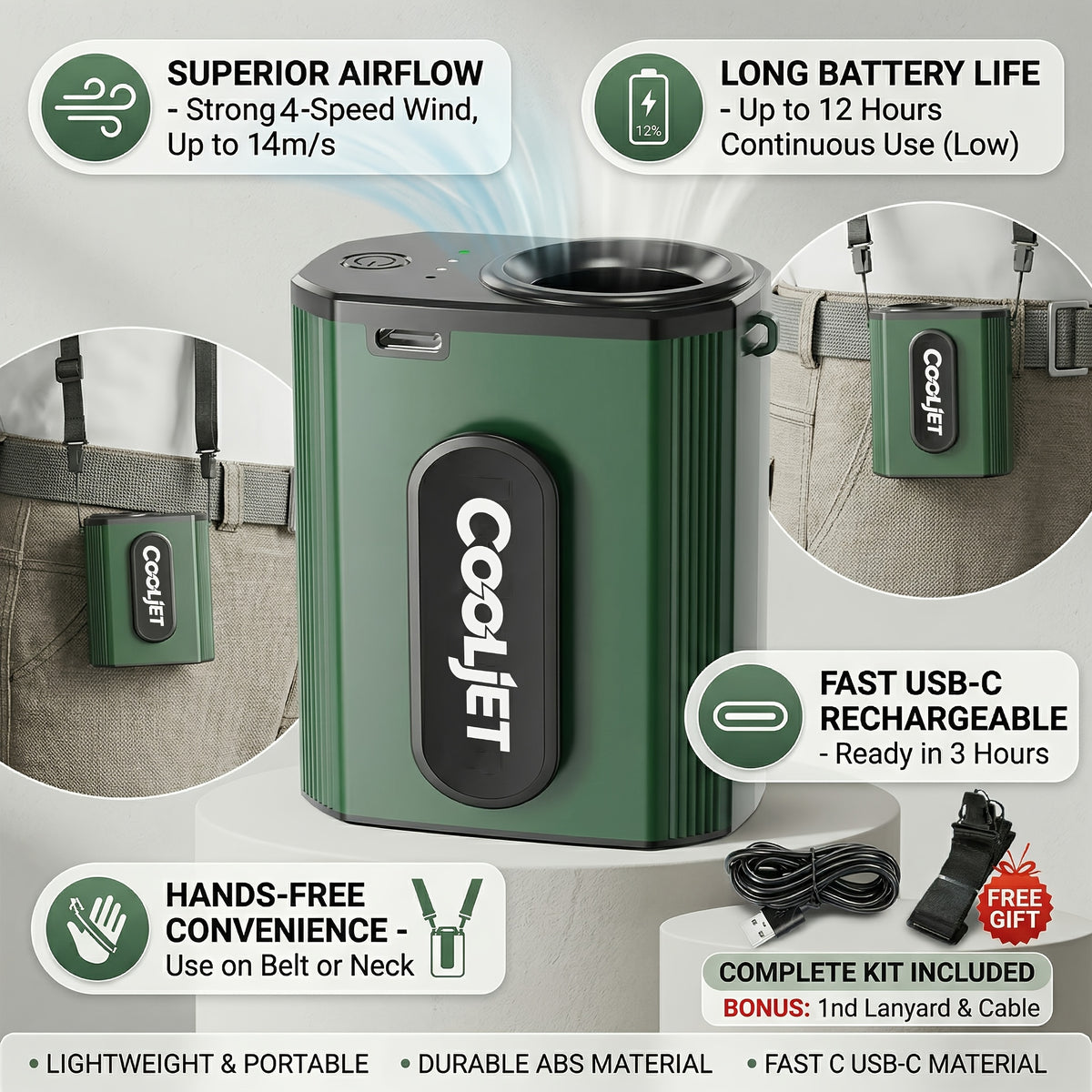 Neck-hanging Portable Waist Fan, Featuring an 18000RPM Powerful Brushless Motor, Four-speed Wind Adjustment, and a 5000mAh High-capacity Long-lasting Battery. Equipped with an LED Power Indicator, It Is Suitable for Outdoor Work, Camping