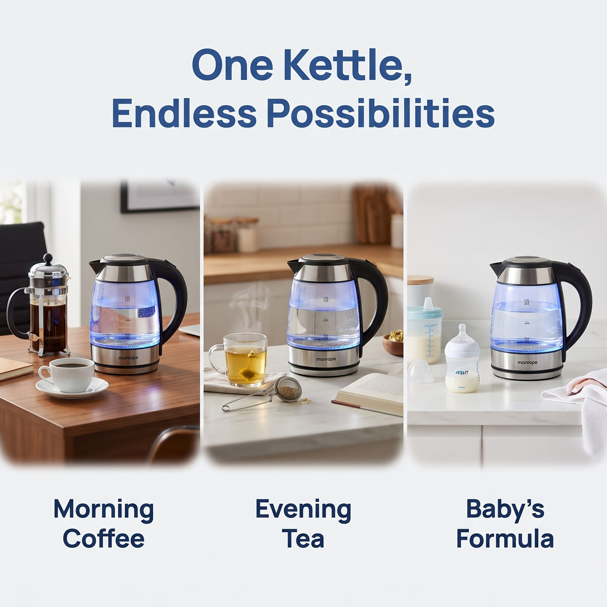 Electric Tea Kettle, Cordless Water Boiler & Heater with Fast Boiling 1000W, Auto Shut-Off & Boil-Dry Protection, 1.9 Liter Clear Glass, Suitable for Tea, Soup, Instant Noodles, Boiling Water Heater