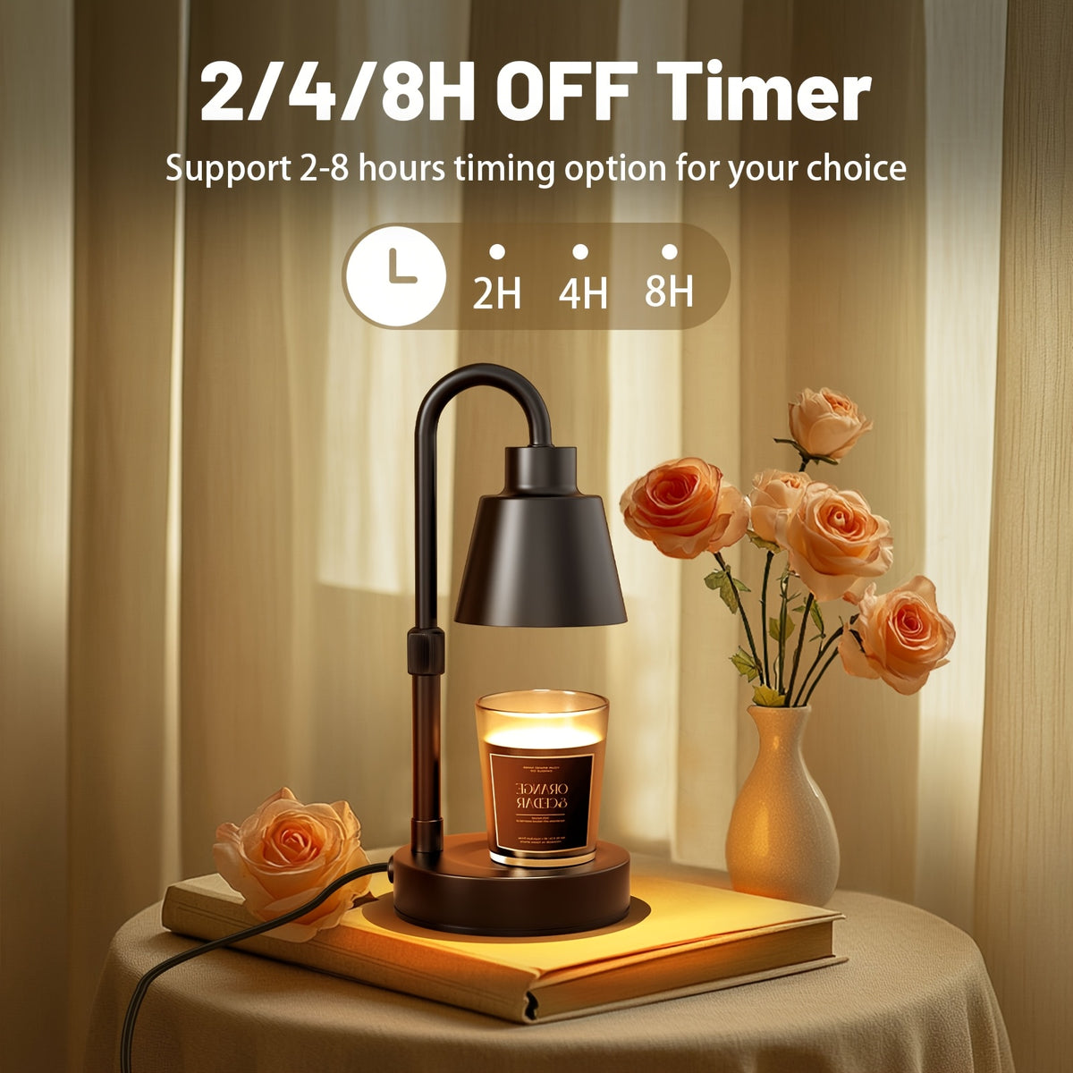 2 Pack Electric Candle Warmer Lamp Black with Timer, Wax Warmer Lamp Candle Warmer for Jar Candles, Adjustable Height Candle Light Warmer, Great Gift Choice for Holidays (Black) (Bulb Not Included)