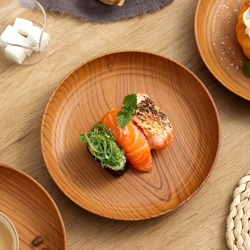 10pcs Of Wood-grain Colored Dinner Plates, 7.8-inch Thickened Plastic Plates, Salad Plates, Bread And Sandwich Plates, Breakfast Trays, Family Dining Table Plate Sets, Main Course Plates for Noodles, Pasta And Rice, Serving Trays, Suitable for