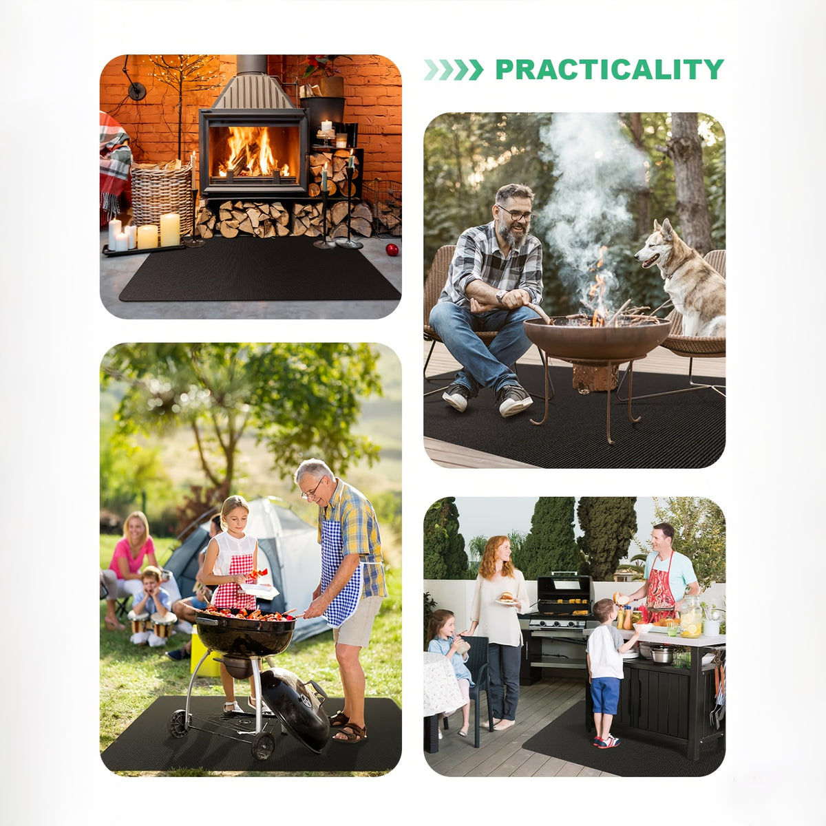 Large BBQ Grill Mat That Is Double-Sided, Fireproof, And Heat-Resistant, Suitable for Outdoor Grills, Fireplaces, Fire Pits, And Smokers. It Serves As a Waterproof And Oil-Proof Protector for Decks And Patios, And Is Easy to Clean