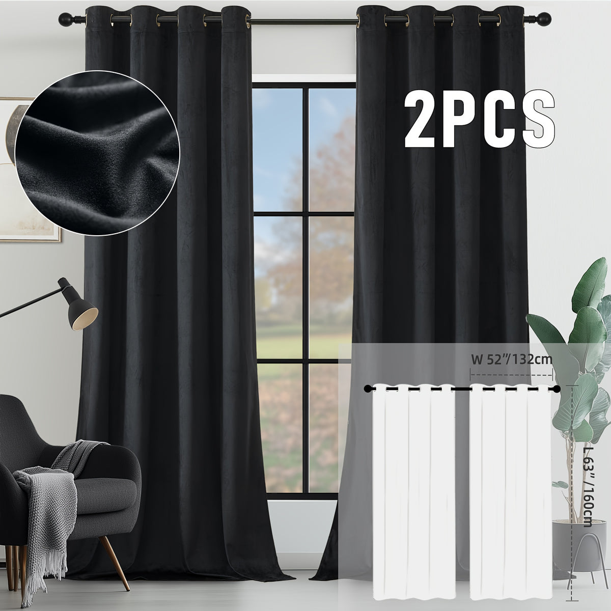 2pcs Velvet Room Darkening Curtains | Vintage Soundproof and Thermal Insulated, Elegant Soft Velvet Grommet Top Curtains for Living Room and Bedroom, Unlined, Solid Color, Fashionable Valentine'S Day Décor