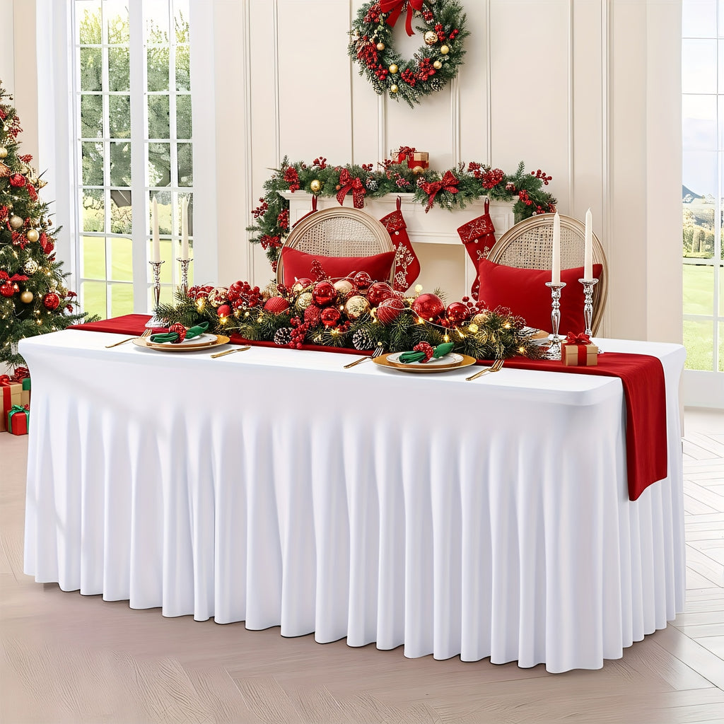 1pc/4pcs Table Skirt, Kitchen Spandex Black/White Table Skirt for Rectangle Tables 6ft, Table Covers for 6 Foot Tables, Washable And Wrinkle Resistant Stretch Rectangular Patio Table Cover for Event, Wedding, Banquet Halloween,Christmas