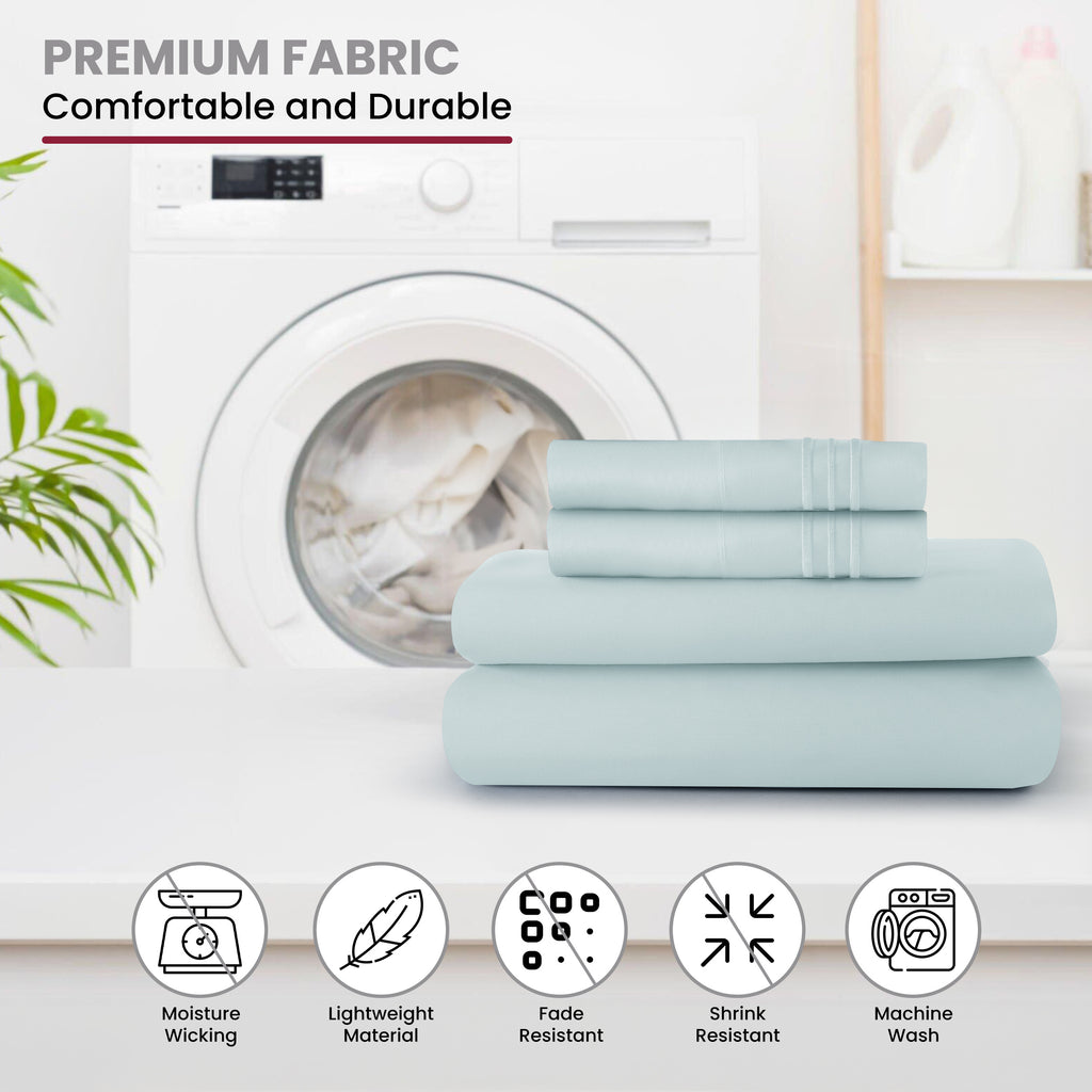 Lux Decor 6 Pieces Solid Bed Sheets Set - Modern Soft Comfortable Bedding Set, Hotel Luxury Skin Friendly Cooling Sheets & Embroidered Pillowcases Without Filler - All Seasons Bed Sheet with 16 Inches deep Pocket, Breathable Skin Friendly & Cooling Sheets
