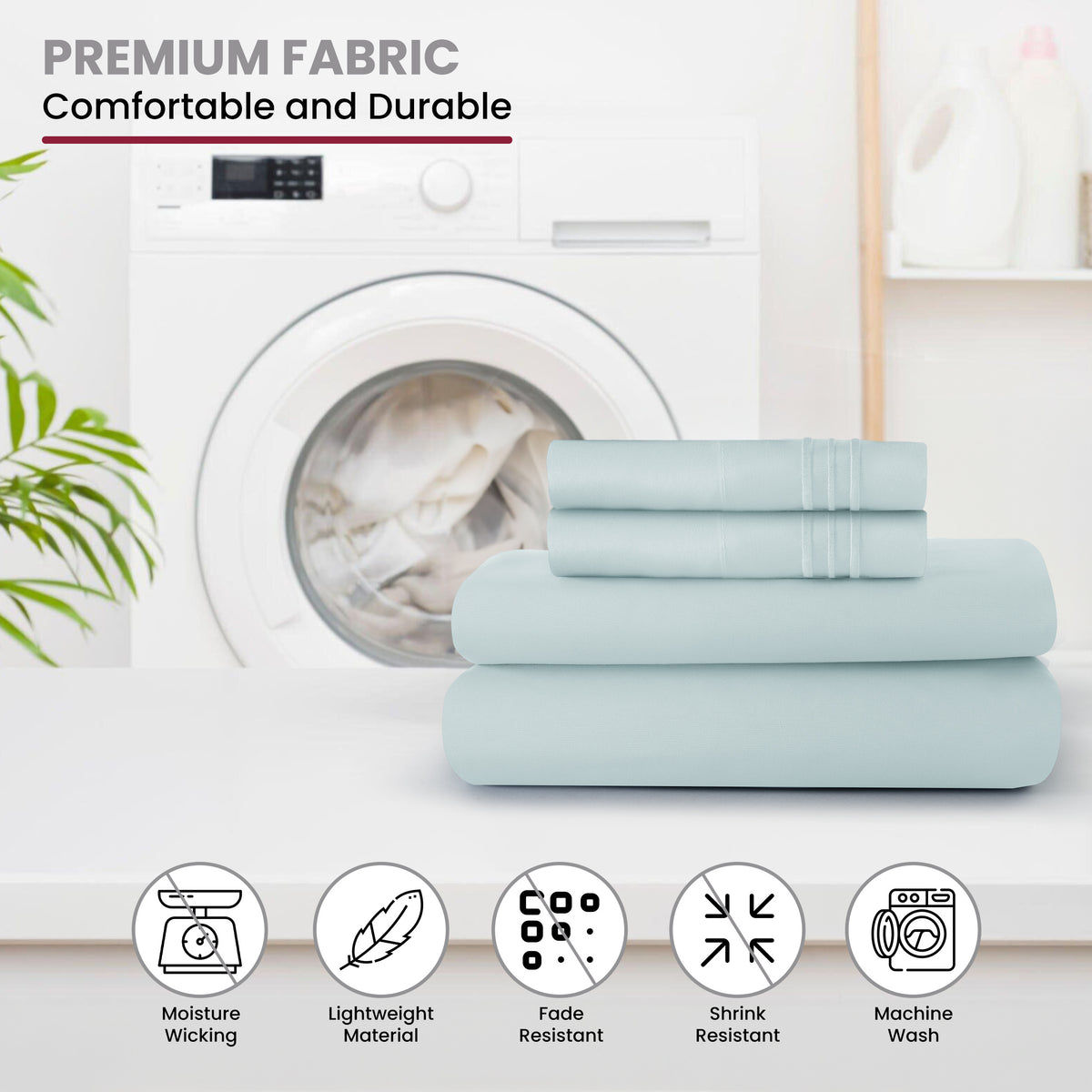 Lux Decor 6 Pieces Solid Bed Sheets Set - Modern Soft Comfortable Bedding Set, Hotel Luxury Skin Friendly Cooling Sheets & Embroidered Pillowcases Without Filler - All Seasons Bed Sheet with 16 Inches deep Pocket, Breathable Skin Friendly & Cooling Sheets