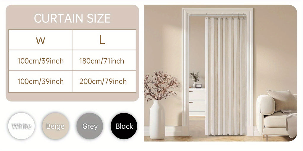 1pc Foldable Door Curtain, No-Rods Partition Privacy Waterproof, with Hook Attachment And Binding, All Season Available Bathroom