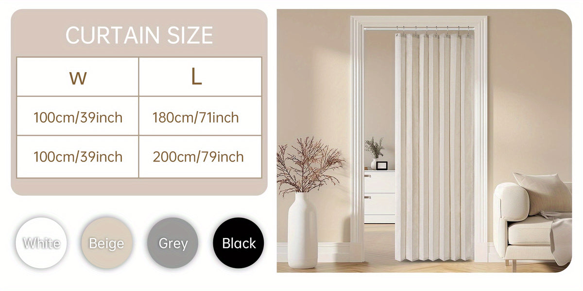 1pc Foldable Door Curtain, No-Rods Partition Privacy Waterproof, with Hook Attachment And Binding, All Season Available Bathroom