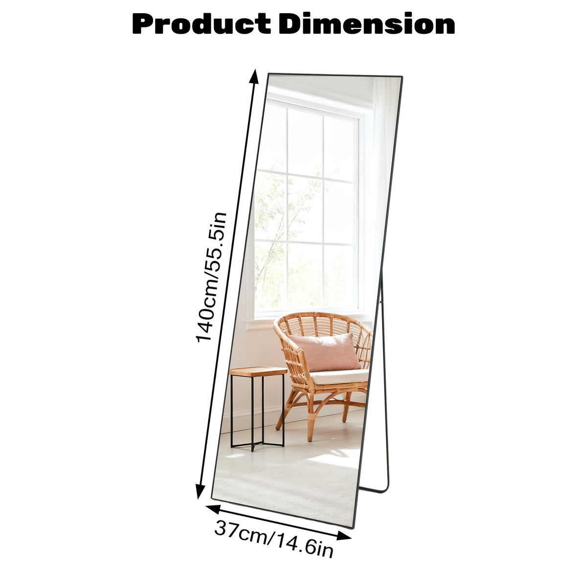 Standing Full Length Mirror with Stand and Hanging Hardware (Arched/Rectangular, Multiple Sizes) | Steel Alloy Frame & Shatter-Proof Glass for Bedroom, Living Room, Hallway, Cloakroom, Modern Home Decor