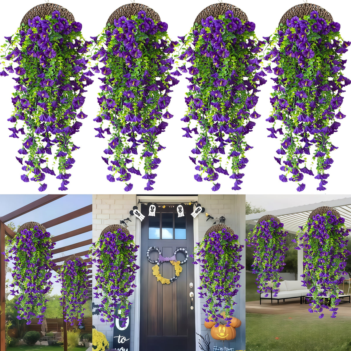 4pcs- Seven Colors, Outdoor Artificial Flowers, UV-resistant Eucalyptus Pendants, Suitable for Home, Garden, Wedding Decoration, Courtyard, Spring and Summer Display, Indoor/ Outdoor Hanging Display, Yellow, Red, White, Purple