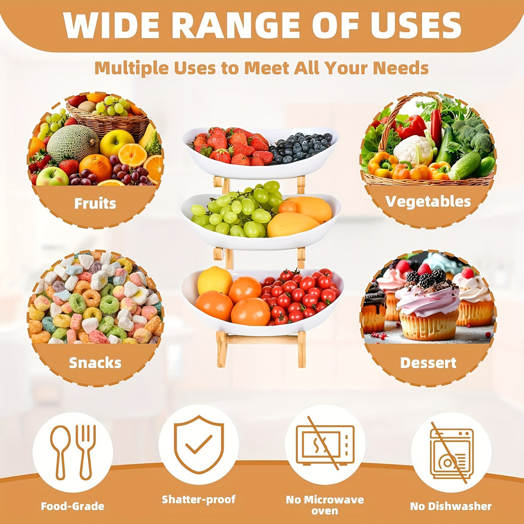 [Bamboo Wood Stand] A Creative Two-Tier/Three-Tier Kitchen Fruit Basket, Large-Capacity Layered Fruit Basket, European-Style Dried Fruit Tray, Bamboo Wood Stand, Household Snack Plate, Candy Tray, Fruit Basket