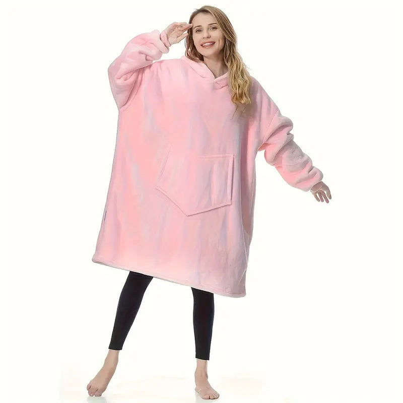 Plus-size Ultra-soft Reversible Wearable Hooded Blanket, Includes a Pair of Winter Socks, Comfortable Oversized Hooded Blanket with Kangaroo Pocket, Bedding, Winter Coat, Machine Washable, Christmas/Valentine's Day/New Year's Gift, Can Be Used as a
