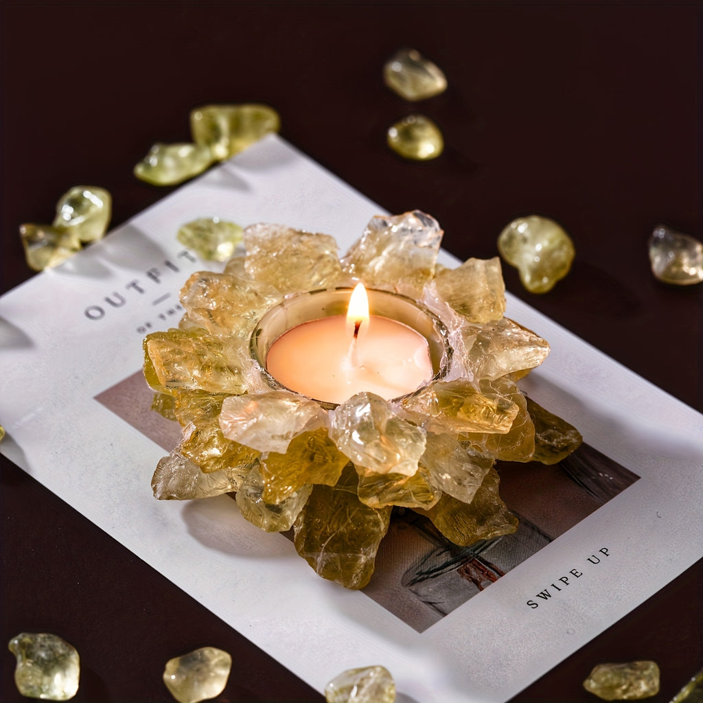 Teacher Appreciation Gift Autumn Candle/Home Decoration Gift/Handmade Natural Crystal Candlestick - Yellow Crystal, Rose Stone, Fluorite, Amethyst Candlestick Decoration Candle, Unique Home Decoration Center, Festival Celebration, Perfect Gift