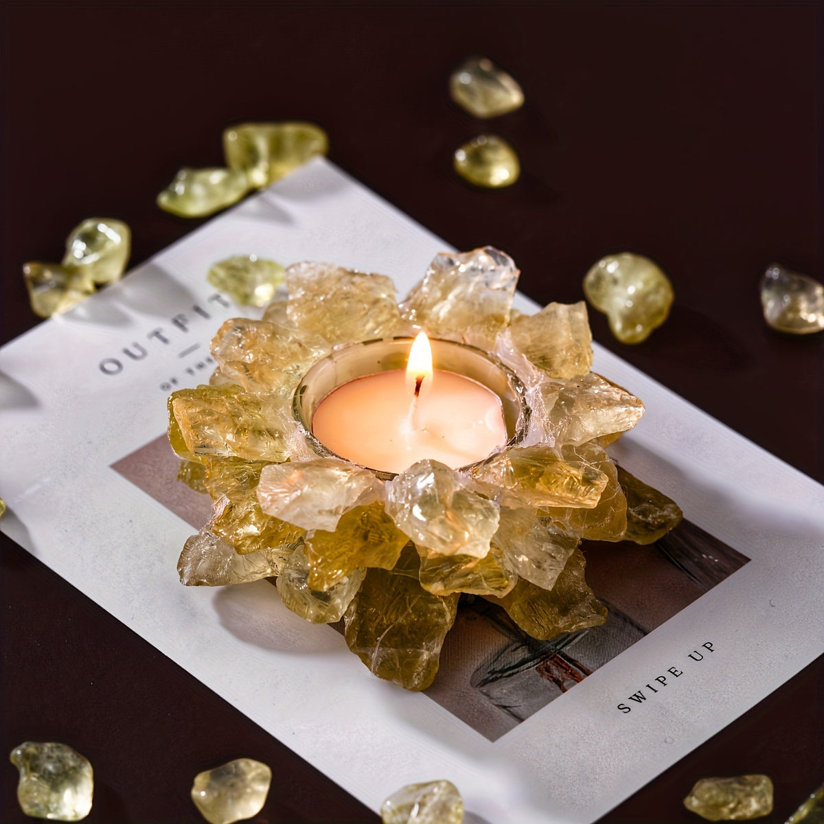 Teacher Appreciation Gift Autumn Candle/Home Decoration Gift/Handmade Natural Crystal Candlestick - Yellow Crystal, Rose Stone, Fluorite, Amethyst Candlestick Decoration Candle, Unique Home Decoration Center, Festival Celebration, Perfect Gift