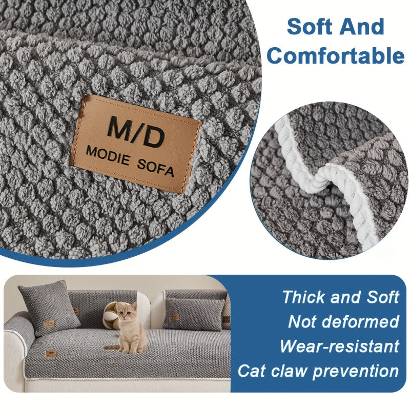 Plush Sofa Cover for Couch, Bohemian Non-Slip Furniture Protector Slipcover with Soft Cushion Pad, Machine Washable Pet-Friendly Couch Cover for Dogs and Cats, Fits Loveseat, 3 Seat and Sectional Sofas