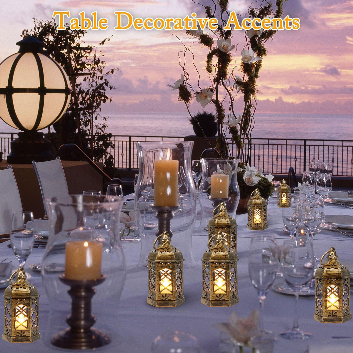 LED Lanterns Set of 12, Moroccan Style Decorative Candle Lanterns with Hanging Rings for Wedding Table Centerpieces, Christmas and Halloween Decor