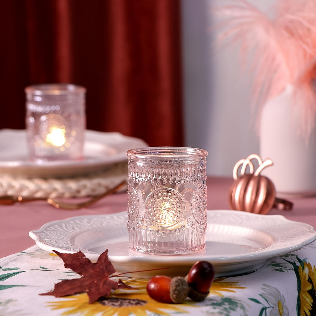 Glass Votive Candle Holders, 6, 12 or 24 Pack in Frosted, Pink, Blue or Green for Wedding Tables, Holiday Centerpieces and Home Decor