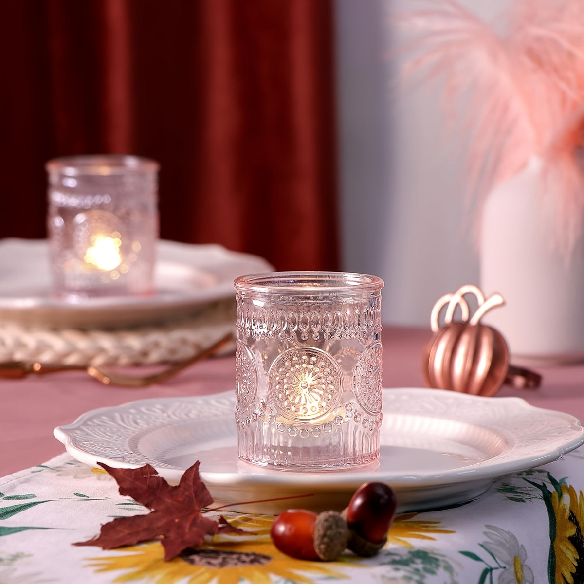Glass Votive Candle Holders, 6, 12 or 24 Pack in Frosted, Pink, Blue or Green for Wedding Tables, Holiday Centerpieces and Home Decor