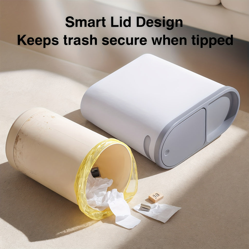 2/1pc Compact And Durable Plastic Bathroom Trash Can | with Built-In Handles, Rustproof, Space-Saving Design, Ideal for Small Spaces in Bathroom, Laundry, And Home Office(Includes Trash Bags)
