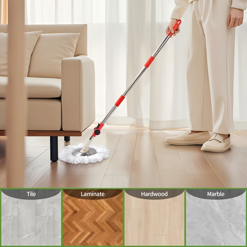 Mop And Bucket Set, Spin Mop And Bucket System, Spin Mop Bucket, Mop, Trapeador De Piso, 360° Rotating With Stainless Steel Basket, 35"-46" Adjustable Handle