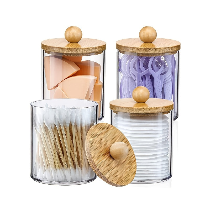 3/4/5 Cotton Swab Box Dispenser, Clear Wooden Lid Pill Bottle Container with Lid, Toilet Bathroom Jar, Cotton Ball Cosmetic Case, Cotton Swab, Floss, Bathroom Additions, Bathroom Storage & Organizing