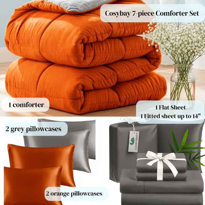 Cosybay 7 Piece Luxurious Comforter Set Queen/King/Full Size, Bed In A Bag Bedding Includes 1 Comforter, 1 Bed Sheet, 1 Fitted Sheet, 2 Pillowcases, 2 Pillow Shams, Soft Complete Bedding for Home Hotel, Perfect for Halloween Holiday, Birthday