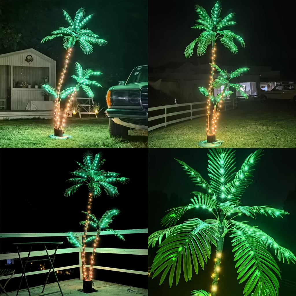 7ft Solar Lighted Artificial Palm Tree 260 LEDs for Outdoor Tiki Bars, Christmas Decoration, Patios, Beaches, Yards Pool, Party, Outdoor Lighting Decor, Poolside Illumination, Artificial Palm Tree Decor, Solar Palm Tree Light, Tropical Palm Silhouette, Fl
