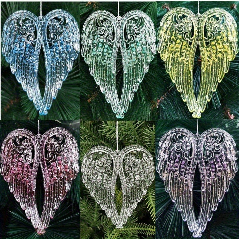 2D Flat, 5pcs Angel Wings Ornament Acrylic Crystal Tree Decorations Transparent Snowflake Ice Strip Bowknot Bird Pendants Accessories Handicraft Christmas Supplies For Home New Year Gift, Vintage Christmas Ornaments, Christmas Decorations Outdoor