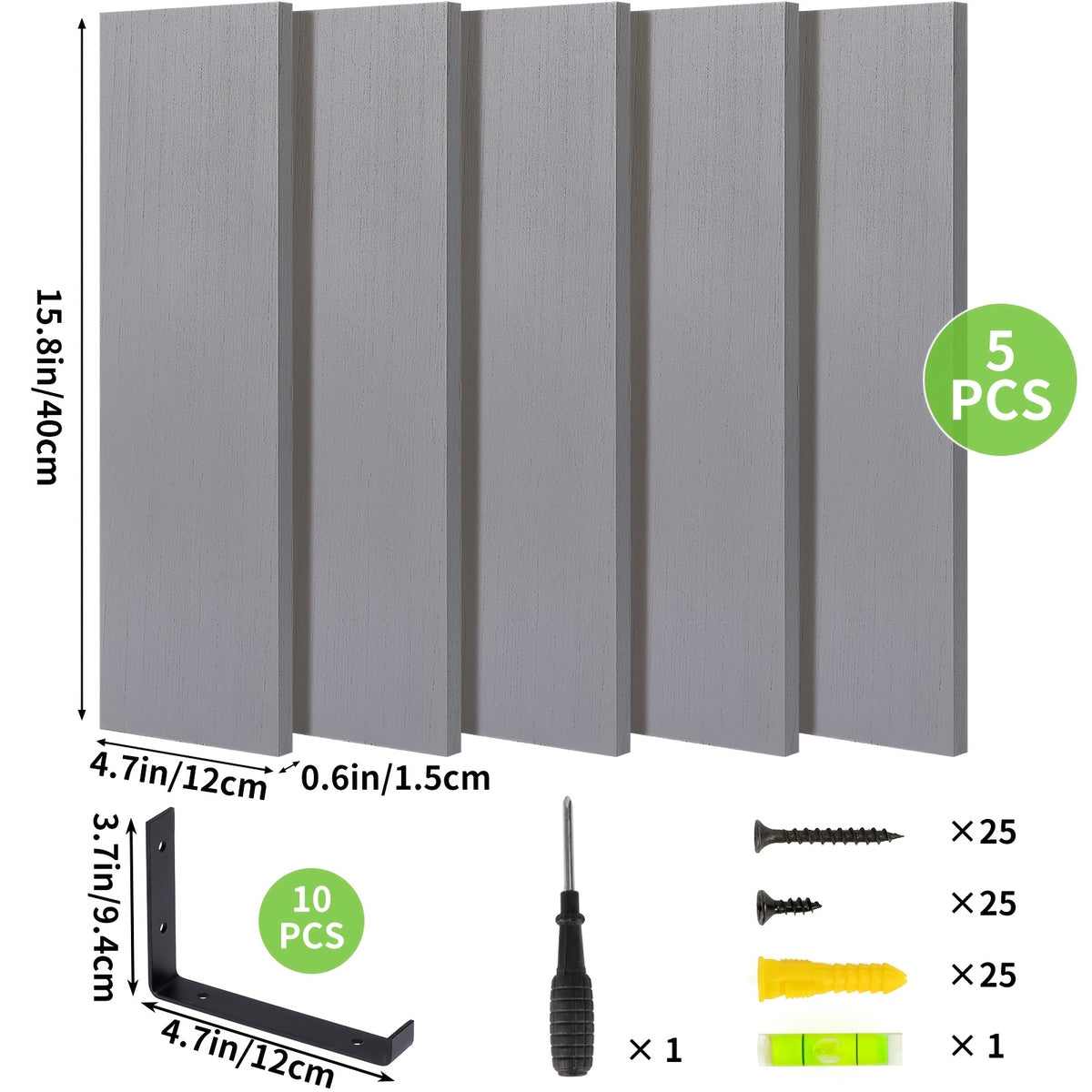 Floating Wood Wall Shelves, 5 or 10 Piece Rustic Storage Set in Gray or White, 15.8 x 4.7 Inch Ledges for Kitchen Organization and Room Displays