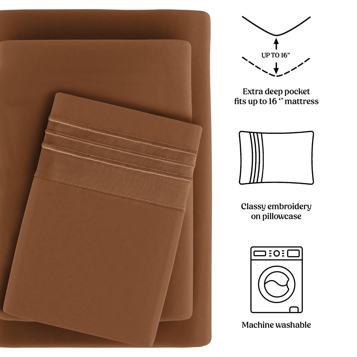 Lux Decor 4 Pieces Solid Bedsheets - 1800 Series Stylish Comfy Bedding Sheet Set - Hotel Luxury Skin Friendly Cooling Sheets & Embroidered Pillowcases Without Filler - Classic Collection With 16 Inches Deep Pocket Room decor - Shrinkage & Fade Resistant