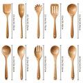 Teak Kitchen Utensil Set, 10-Piece Wooden Cooking Spoons and Spatulas with Comfortable Handles for Stirring, Serving and Nonstick Cookware