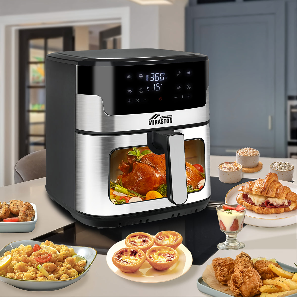 8.5/3.6QT Touch Air Fryer | Upgraded 8-in-1 Basket, Digital Touchscreen Display with 8-Presets, Air Fry, Bake, Roast, Broil in Minutes, Black (Touchscreen Series), YMS Brand, Stainless Steel Basket, 1500W Power, 120V Voltage