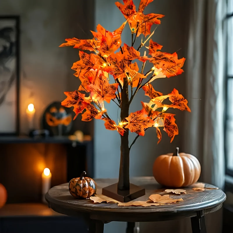 2pcs Thanksgiving & Autumn Table Lamps, 21.26 Inch Tree Lights Decorated with Fall Maple Leaves, Artificial Decor Trees with 24 Battery-Powered LEDs, Ideal for Indoor Spaces, Home Rooms, Balconies, Holiday Events And Halloween Parties