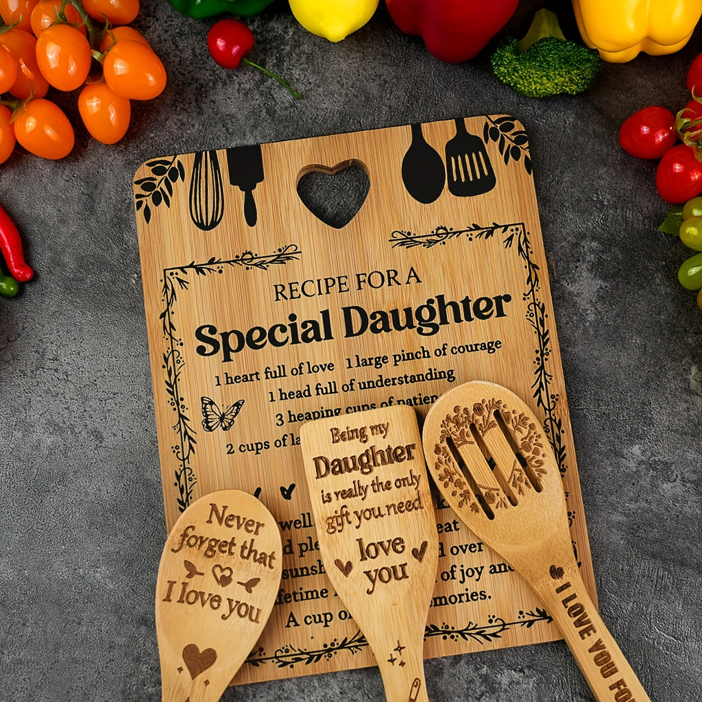 Birthday Gifts for Daughter - "Recipe for a Special Daughter" Daughter Cutting Board Set Bamboo-Made Engraved Utensil Set Birthday Gifts for Daughter Daughter Christmas Gifts