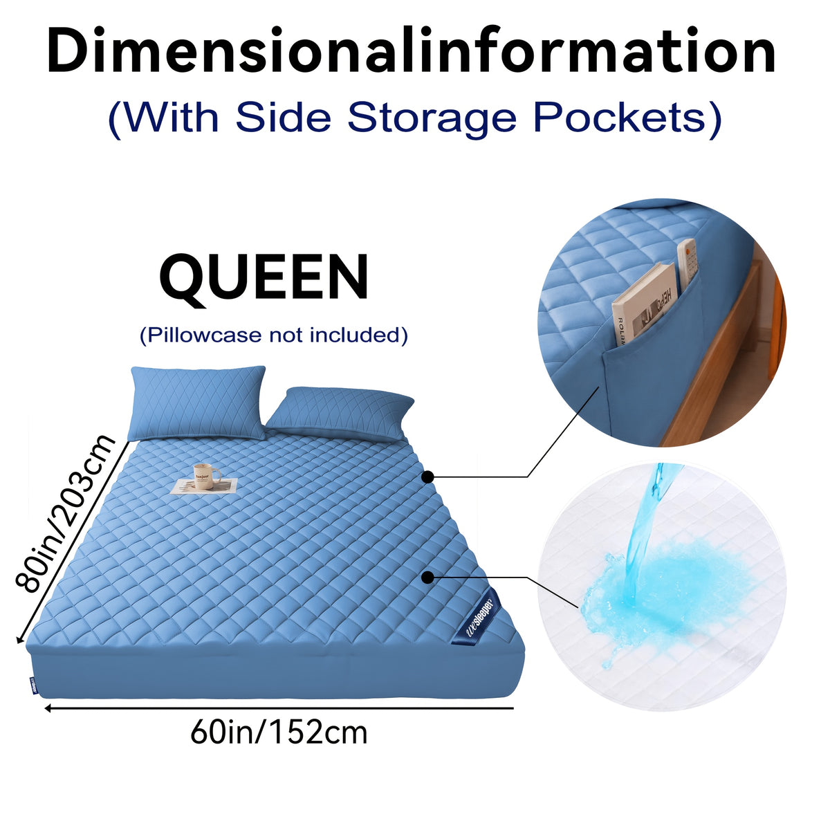 1pc Luxury Waterproof Mattress Protector with Side Storage Pocket, Diamond Quilted Deep Pocket Mattress Cover Including Random Color, Breathable Cooling Mattress Pad, Soft Noiseless Bed Protector for Twin Full Queen King
