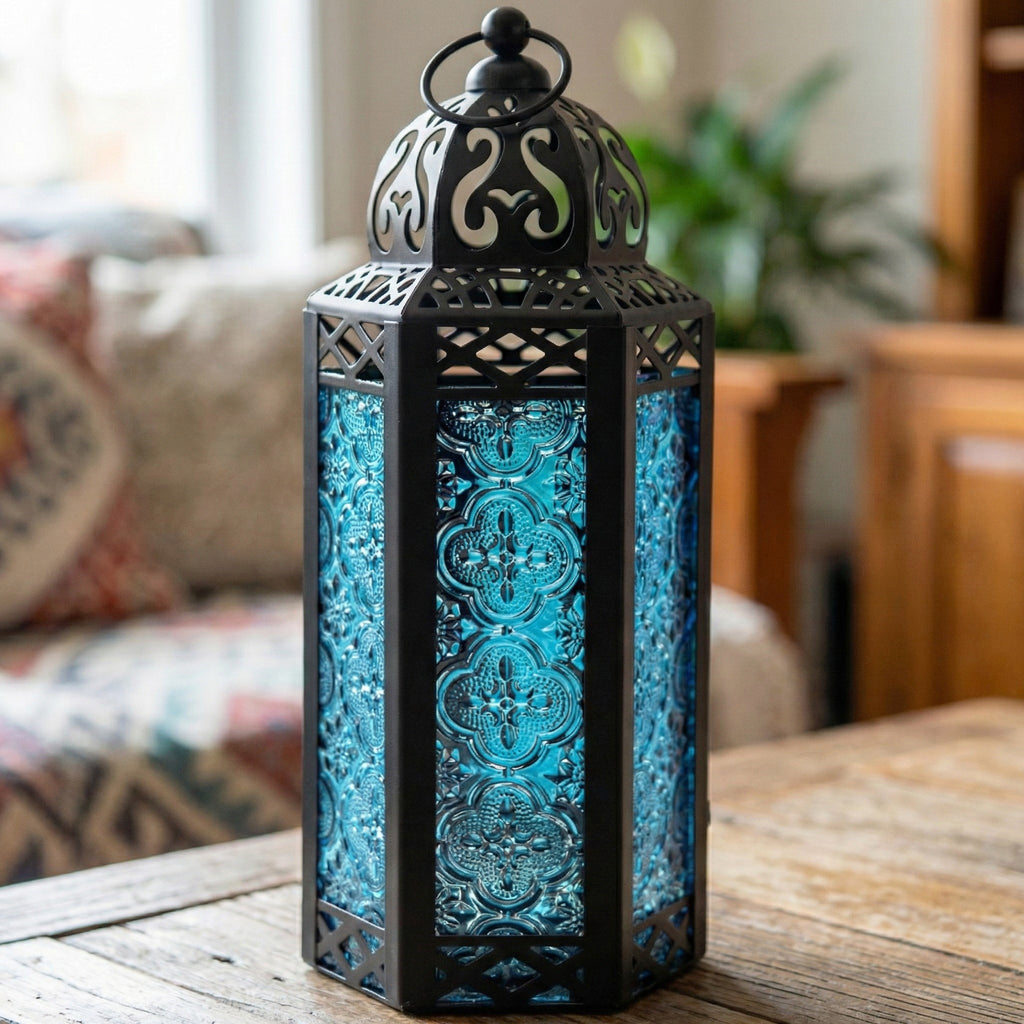 Decorative Moroccan Candle Lantern Holder, Medium, 10.5" Tall