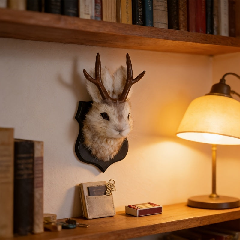 Decor Deer Head Animal Wall Mount, Taxidermy Mount Whimsical Deer Head Hanging Wall Art for Home Wall Decoration