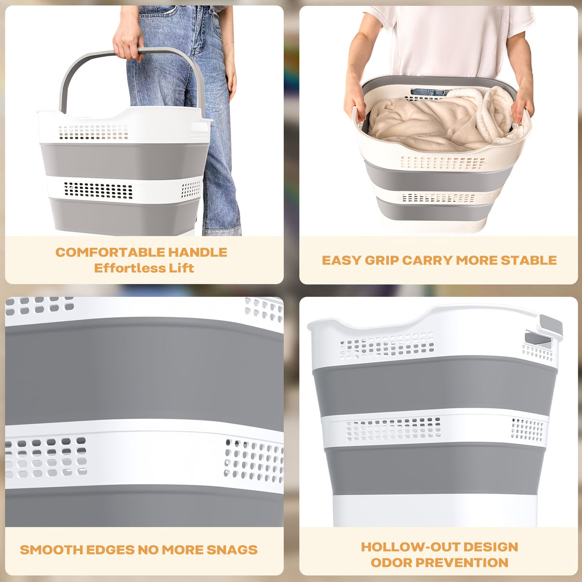 Collapsible Laundry Basket, 43L (11.5 Gallon) Foldable Laundry Basket Plastic with Handles, Pop Up Storage Container/Organizer/Hamper for Laundry, Space Saving And Durable