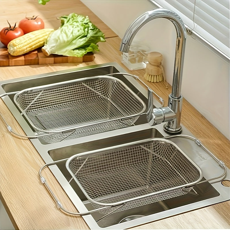 Large Expandable Stainless Steel Colander – Adjustable Folding Design, Portable Telescopic Fruit and Vegetable Rack, Food-Grade Durable Kitchen Essential, Produce Washing Basket, Easy-to-Clean Material