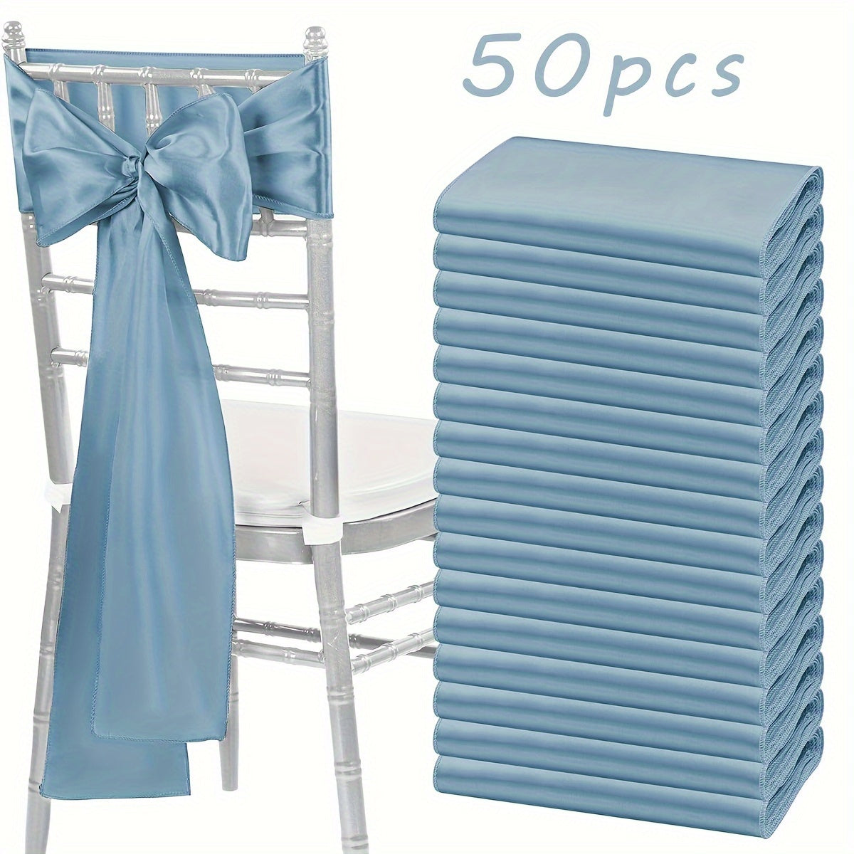 50pcs Satin Chair Waist Belt Bow Universal Chair Cover for Wedding Reception Restaurant Banquet, Party, Hotel Event Decoration (7 X 108 Inches)