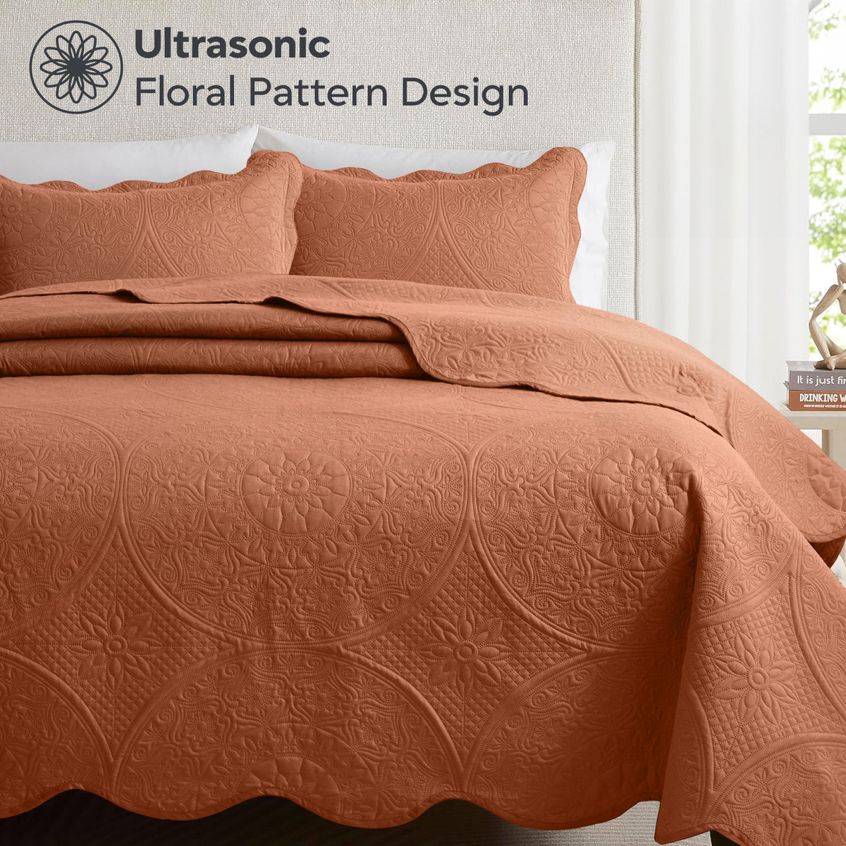 3pcs Luxury Quilted Bedspread Set – Oversize Quilt Coverlet Soft & Cozy Floral Bedspread with Pillow Shams, Breathable Lightweight for Bedroom & Guest Room Decor