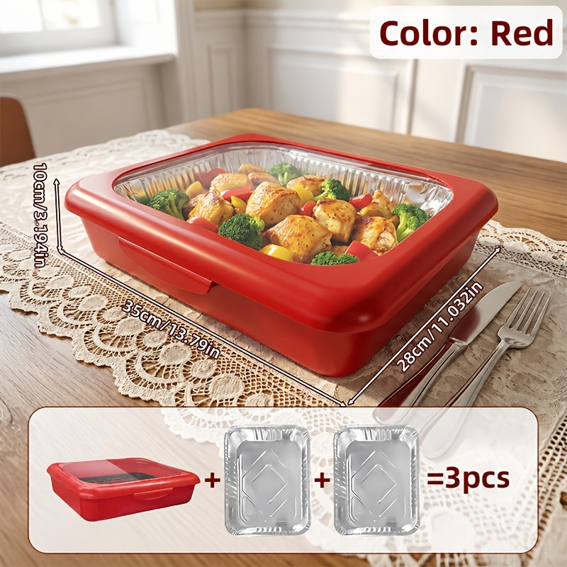 Set of 3 Elegant Pans 2 IN 1 Reusable Plastic Food Storage Boxes with 2 Complimentary Foil Trays for Outdoor Gatherings, Celebrations, Christmas, And Thanksgiving Presents