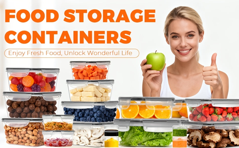 24/48/50pcs Includes 12/24/25 Containers, 12/24/25 LidsDeluxe Food Storage Container Set, High Quality - Airtight Seal, BPA-Free, Easy-Snap Lids, Stackable, Microwave Safe -, Free Labels and Kitchen Storage Marker, Perfect for Travel and Outdoor