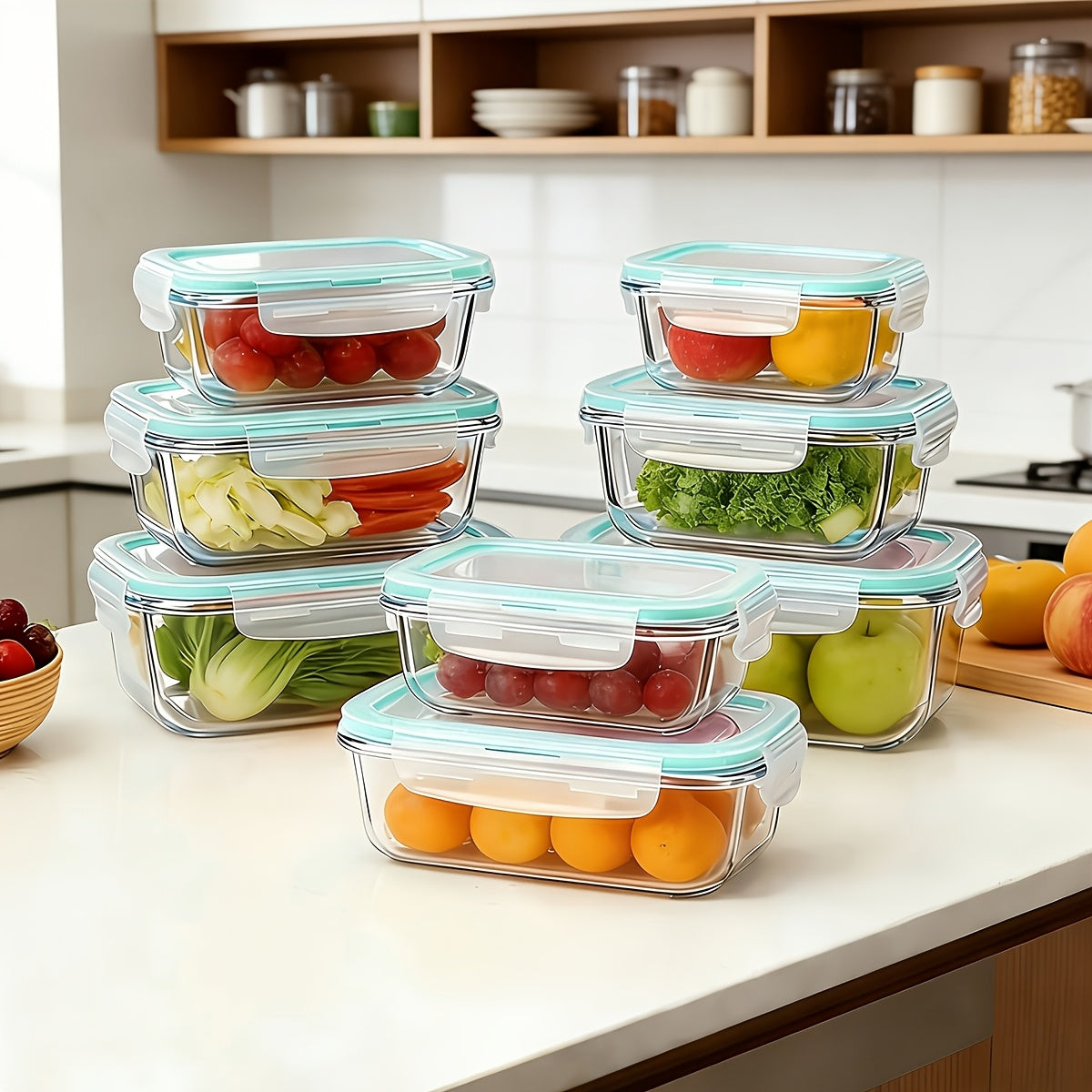16pcs (8 Lids And 8 Containers) Sealed Glass Food Storage Containers, Lunch Boxes, Microwave Ovens, Ovens - Perfect for Salads, Fruits, Vegetables, And Sandwiches, Lunch Boxes | Sealed Storage | Durable Glass, Food Storage Containers