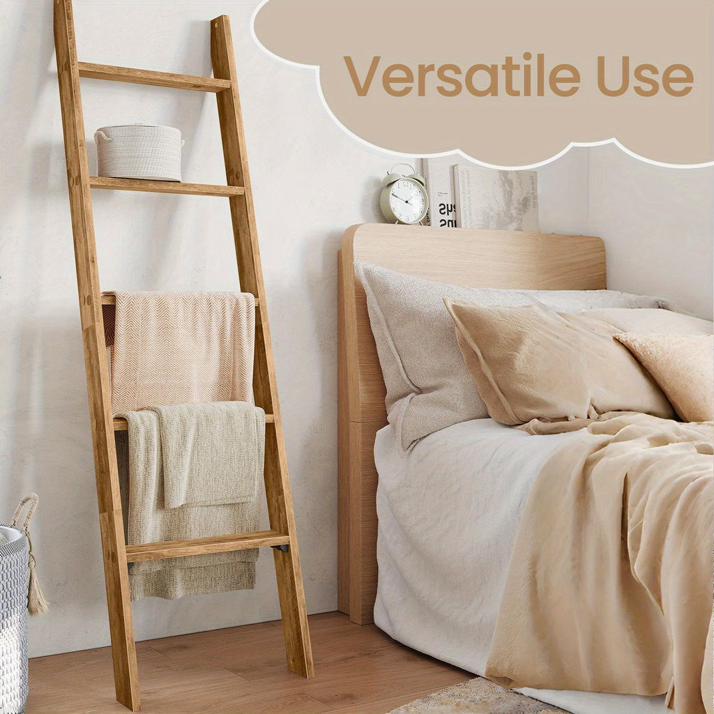 5-Tier Blanket Ladder Decorative Farmhouse for The Living Room, Maroon Brown Ladder Rack for Storage and Decor, Ladder Shelf, Towel Racks