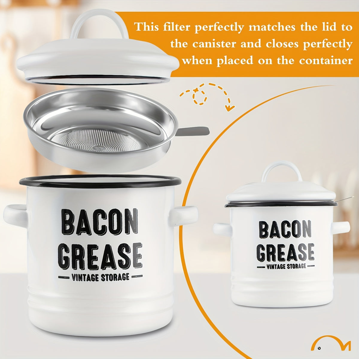 Large Capacity Grease Saver Oil Filter Pot - 1 Set, Residue Filter Oiler with Strainer, Enamel Oil Filter Pot for Home Use, Kitchen Tools And Accessories