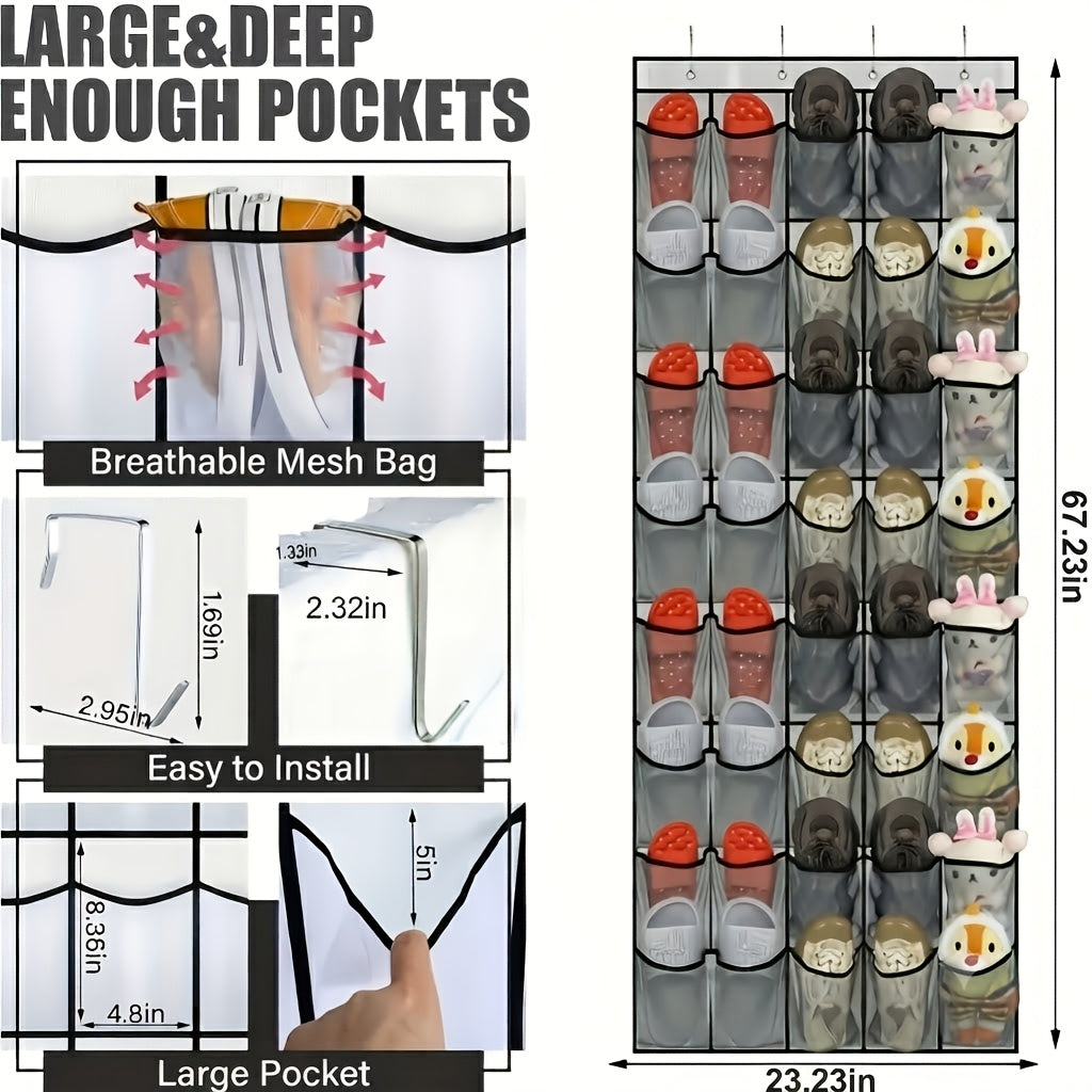 ONESIMCR [Shoe Organizer] 40-Pocket Over-The-Door Shoe Organizer With 4 Hooks - Heavy-Duty Fabric Storage Cabinet, Space-Saving Door Organizer For Closet, Entryway