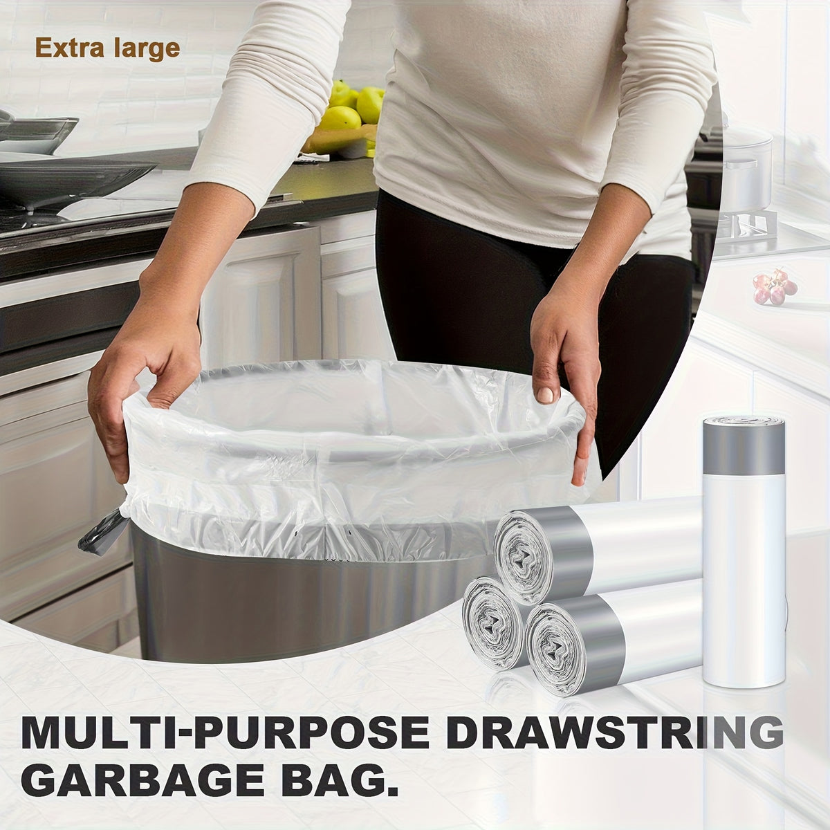100-Pack Heavy Duty 13 Gal Drawstring Trash Bags - 1mil Leak-Proof Commercial-Grade Garbage Liners for Restaurants, Offices & High-Traffic Areas - Extra Thick Tear-Resistant Design